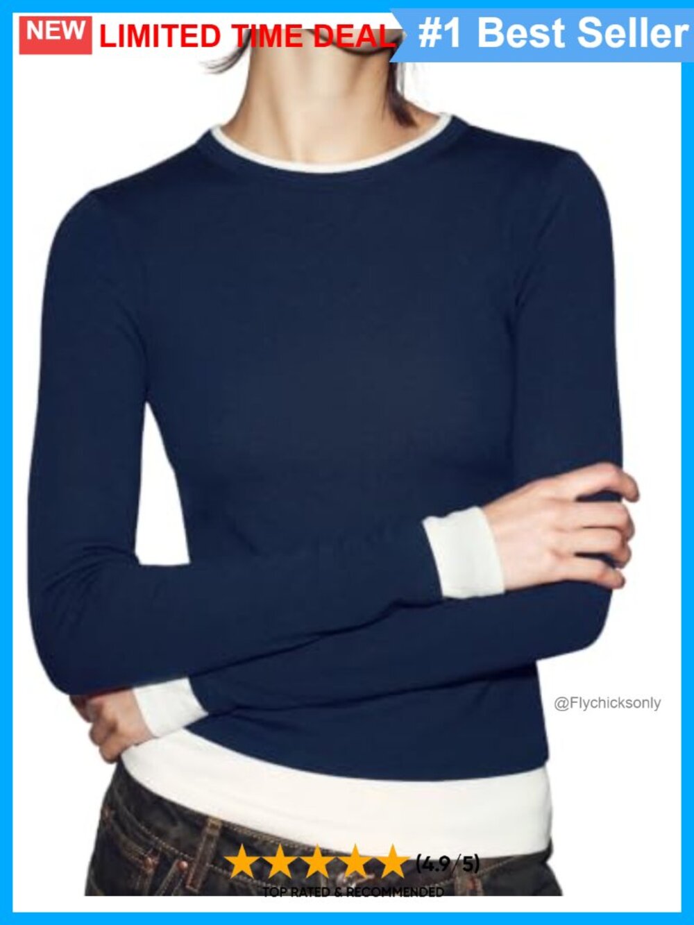 Modal Cashmere Blend Crew Neck Fitted Long Sleeve Top